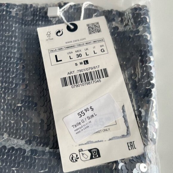 Zara - Ladies, Strapless Contrast Sequin Top - Aged Silver. Size' L. NWT. (1433) - Picture 4 of 13